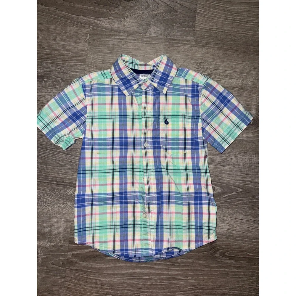 Carter's Old Navy Kids Plaid‎ Button Down Shirt Khaki Pants Set Toddler 3T boy